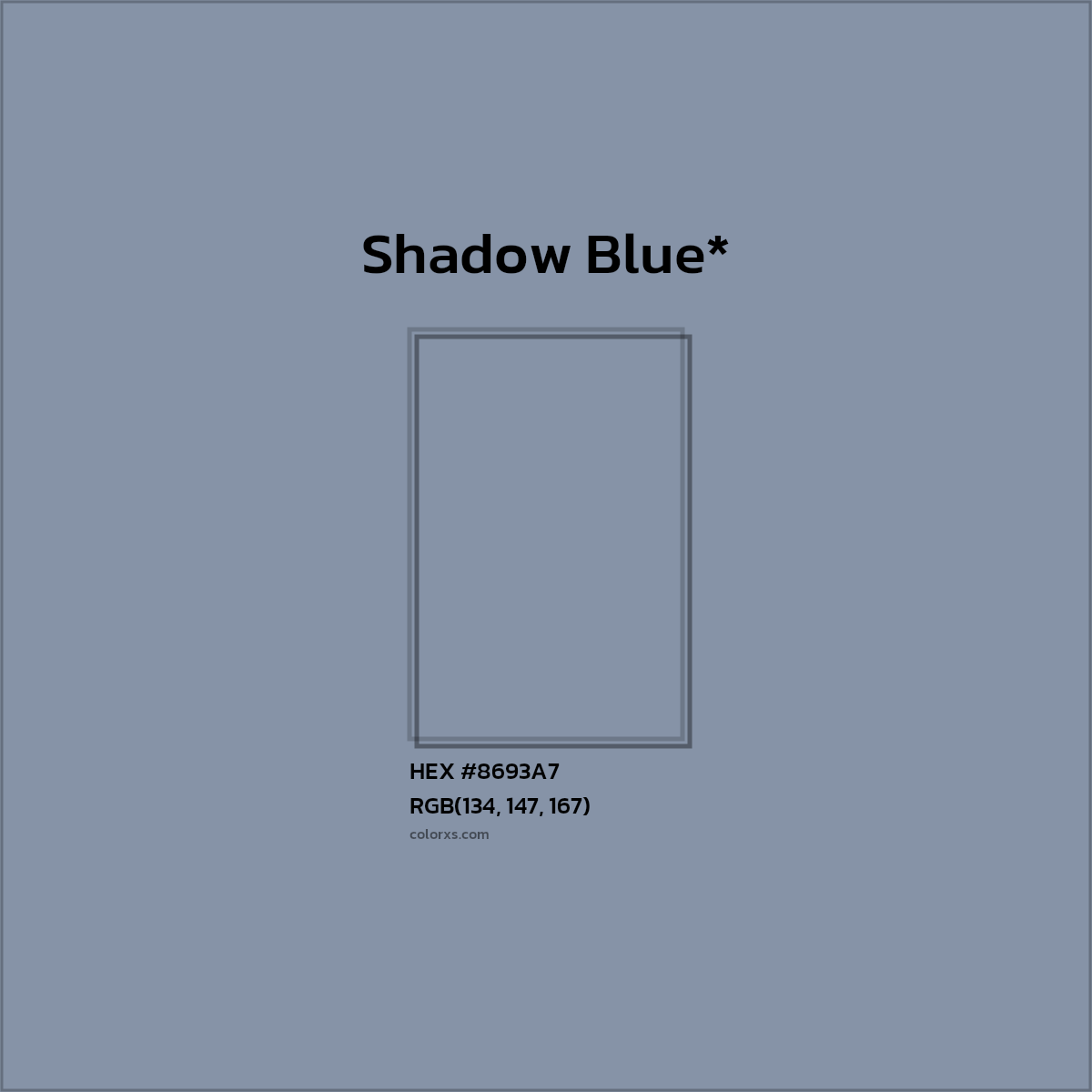 #8693A7 hex color. RGB, RYB, CMYK, HSL, HSV codes and color conversions. Matching color names, palettes, paints.