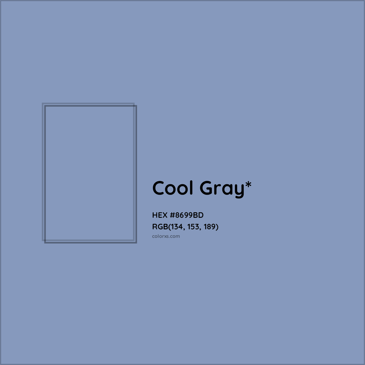 #8699BD hex color. RGB, RYB, CMYK, HSL, HSV codes and color conversions. Matching color names, palettes, paints.