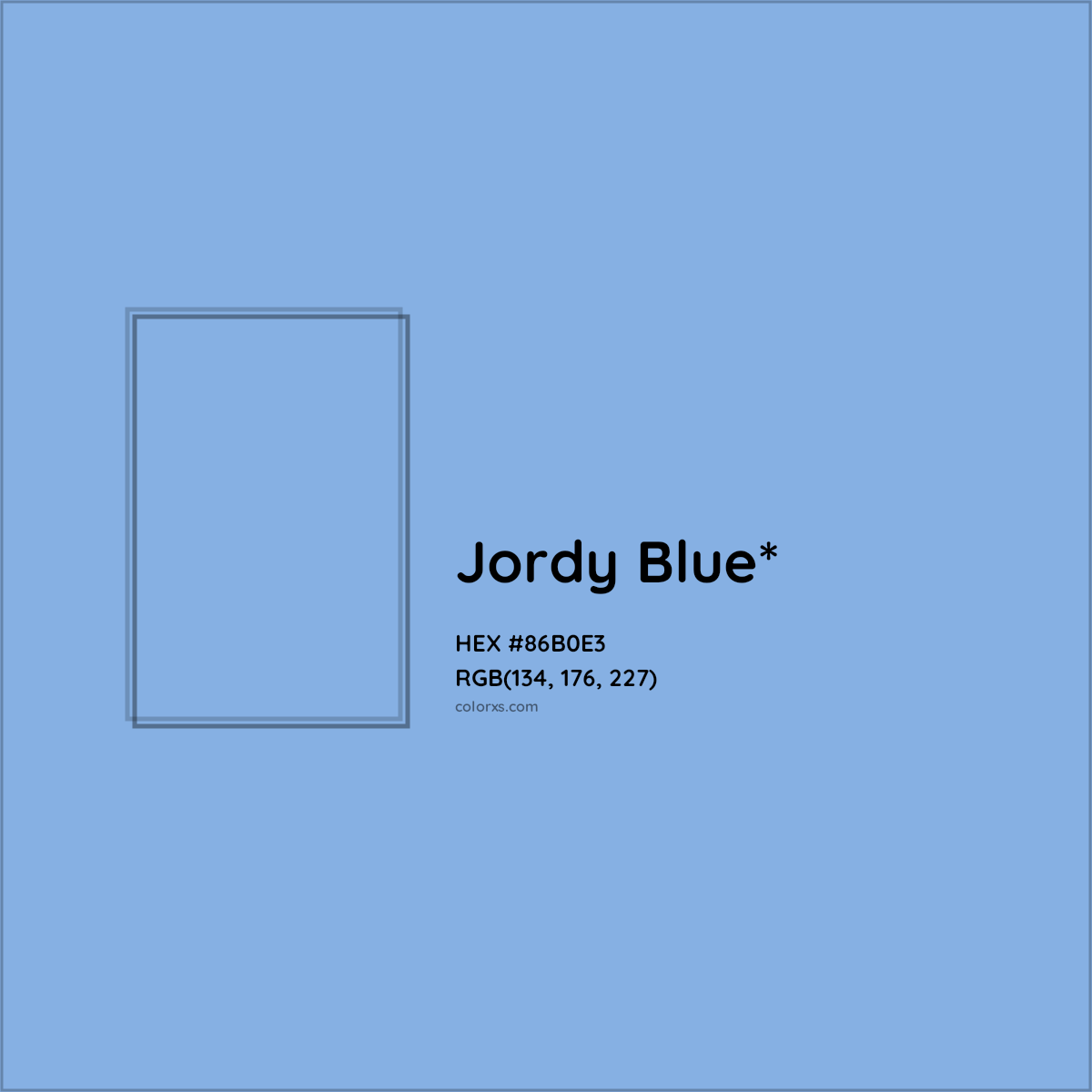 #86B0E3 hex color. RGB, RYB, CMYK, HSL, HSV codes and color conversions. Matching color names, palettes, paints.