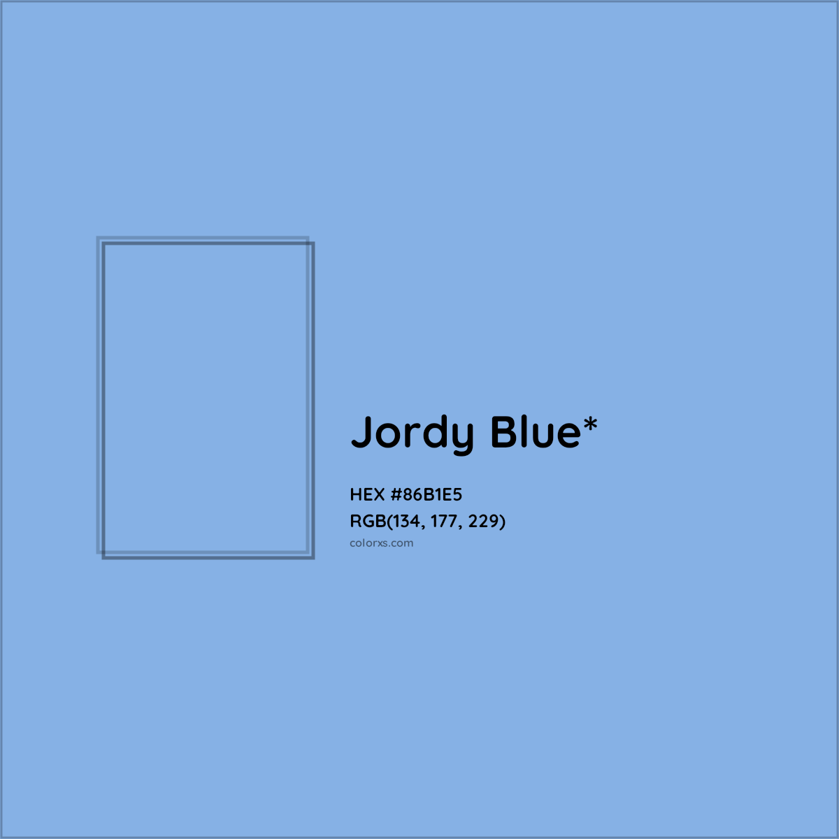 #86B1E5 hex color. RGB, RYB, CMYK, HSL, HSV codes and color conversions. Matching color names, palettes, paints.
