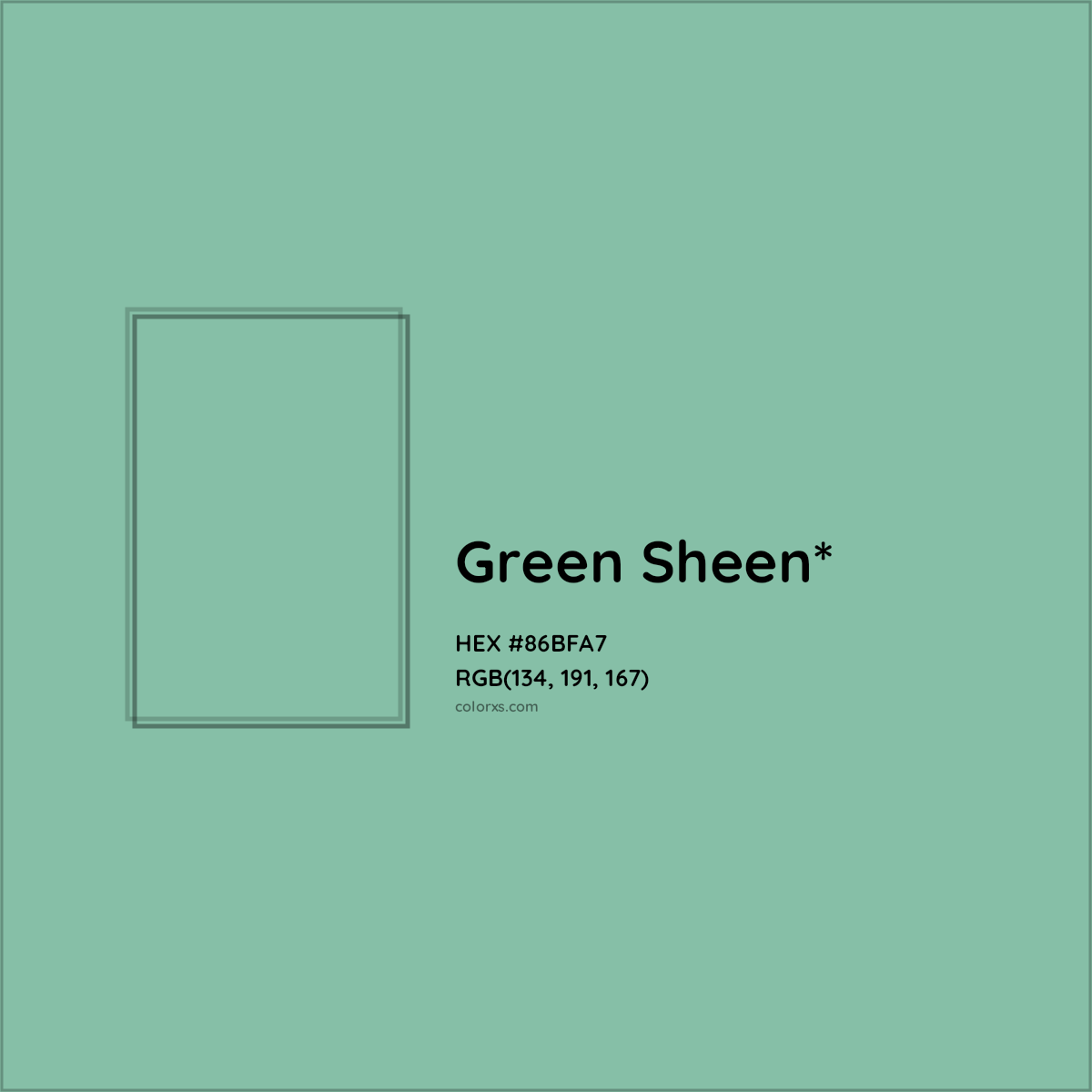 #86BFA7 hex color. RGB, RYB, CMYK, HSL, HSV codes and color conversions. Matching color names, palettes, paints.