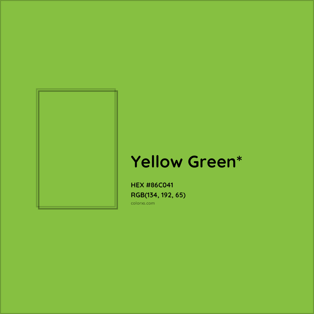 #86C041 hex color. RGB, RYB, CMYK, HSL, HSV codes and color conversions. Matching color names, palettes, paints.