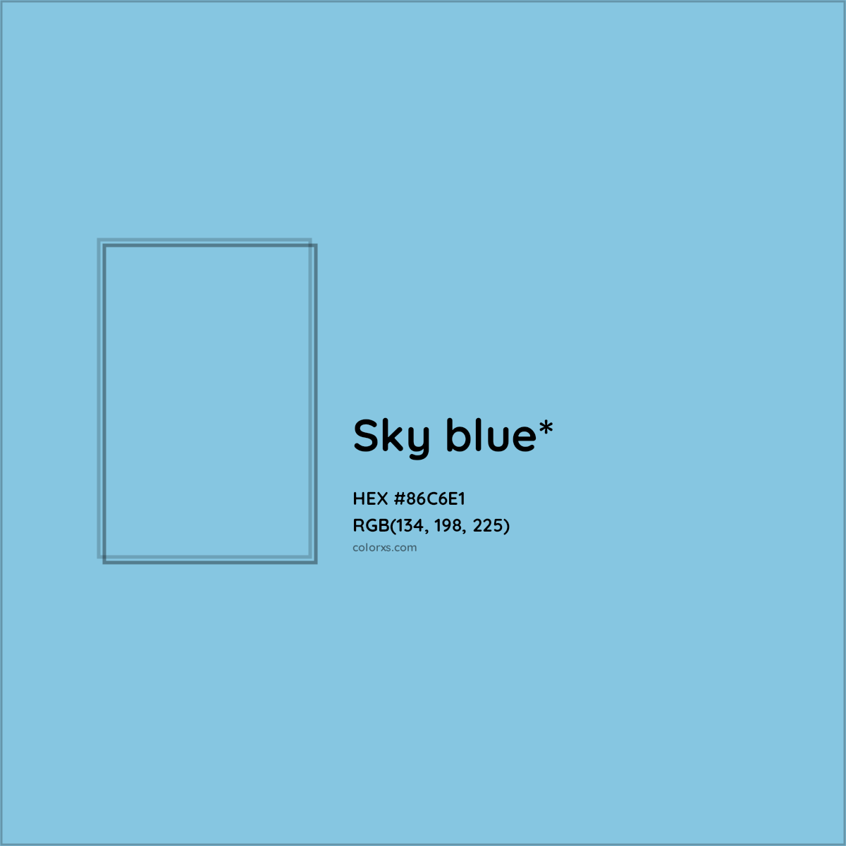 #86C6E1 hex color. RGB, RYB, CMYK, HSL, HSV codes and color conversions. Matching color names, palettes, paints.