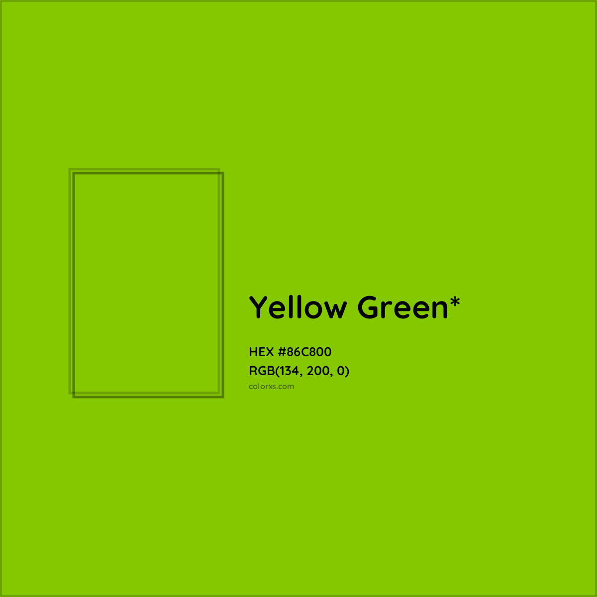 #86C800 hex color. RGB, RYB, CMYK, HSL, HSV codes and color conversions. Matching color names, palettes, paints.