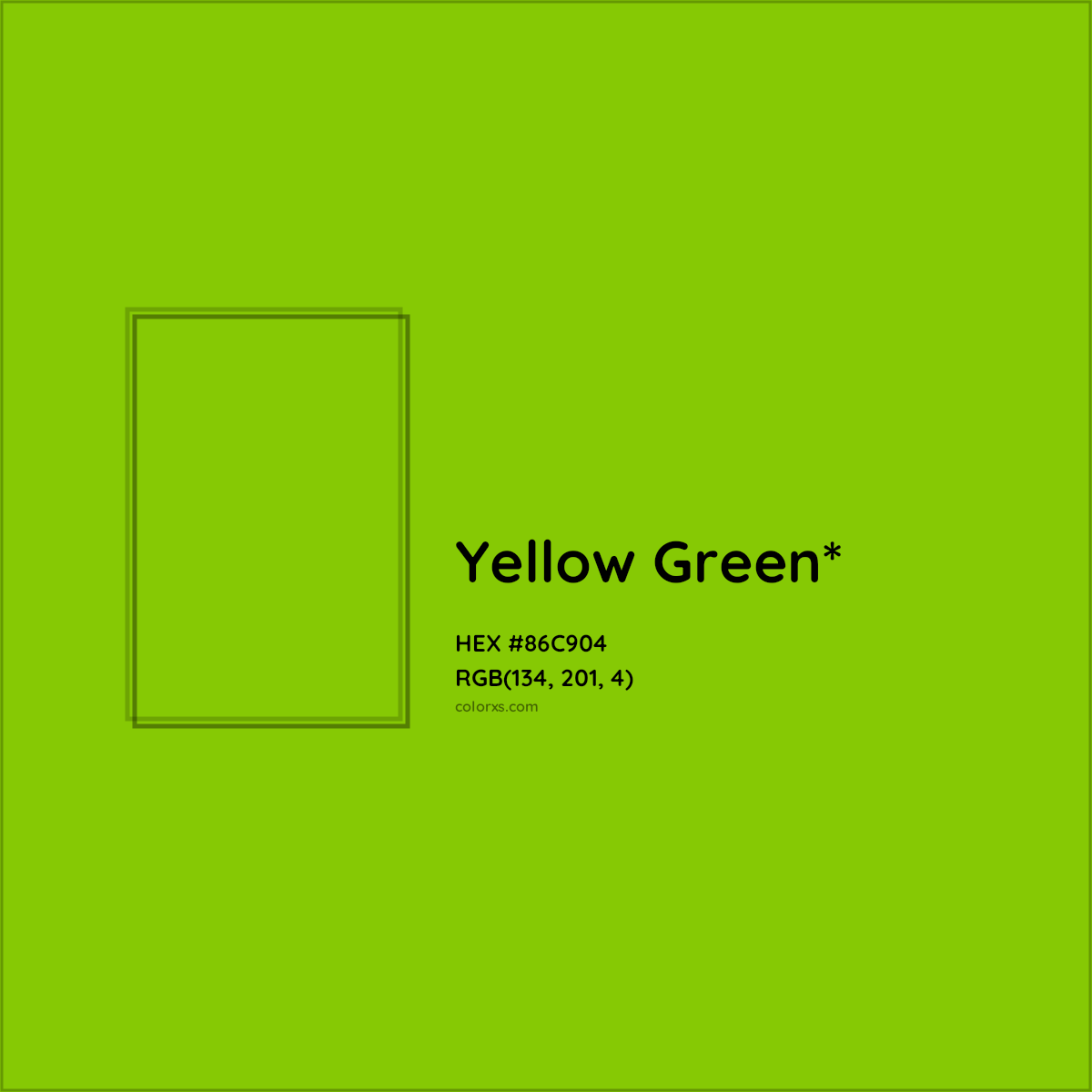 #86C904 hex color. RGB, RYB, CMYK, HSL, HSV codes and color conversions. Matching color names, palettes, paints.
