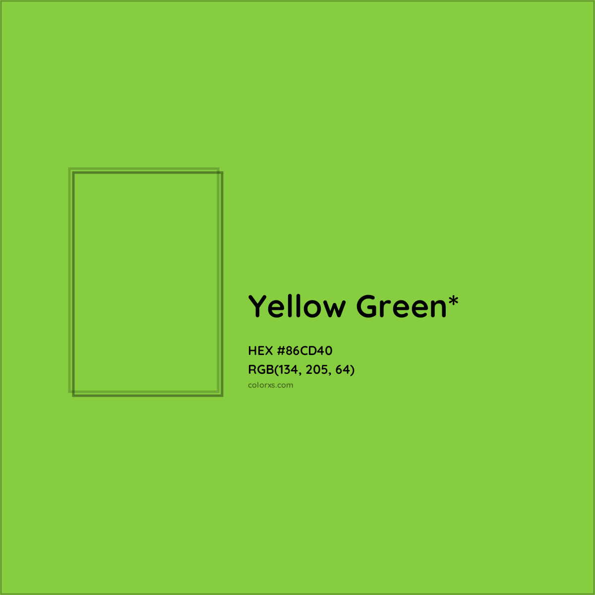 #86CD40 hex color. RGB, RYB, CMYK, HSL, HSV codes and color conversions. Matching color names, palettes, paints.