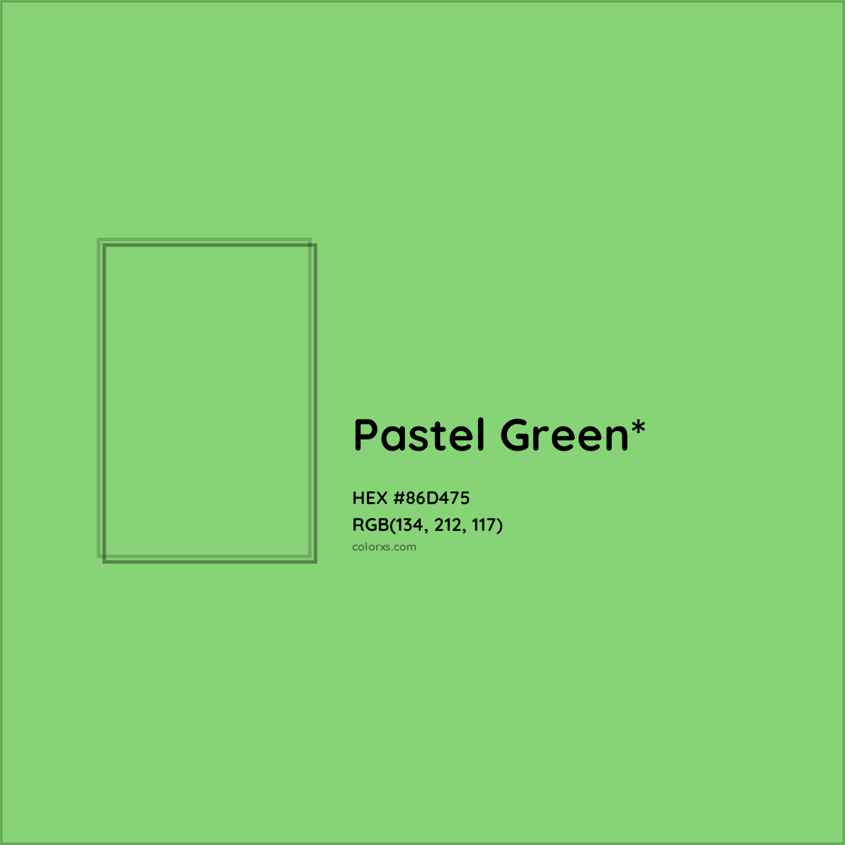 #86D475 hex color. RGB, RYB, CMYK, HSL, HSV codes and color conversions. Matching color names, palettes, paints.