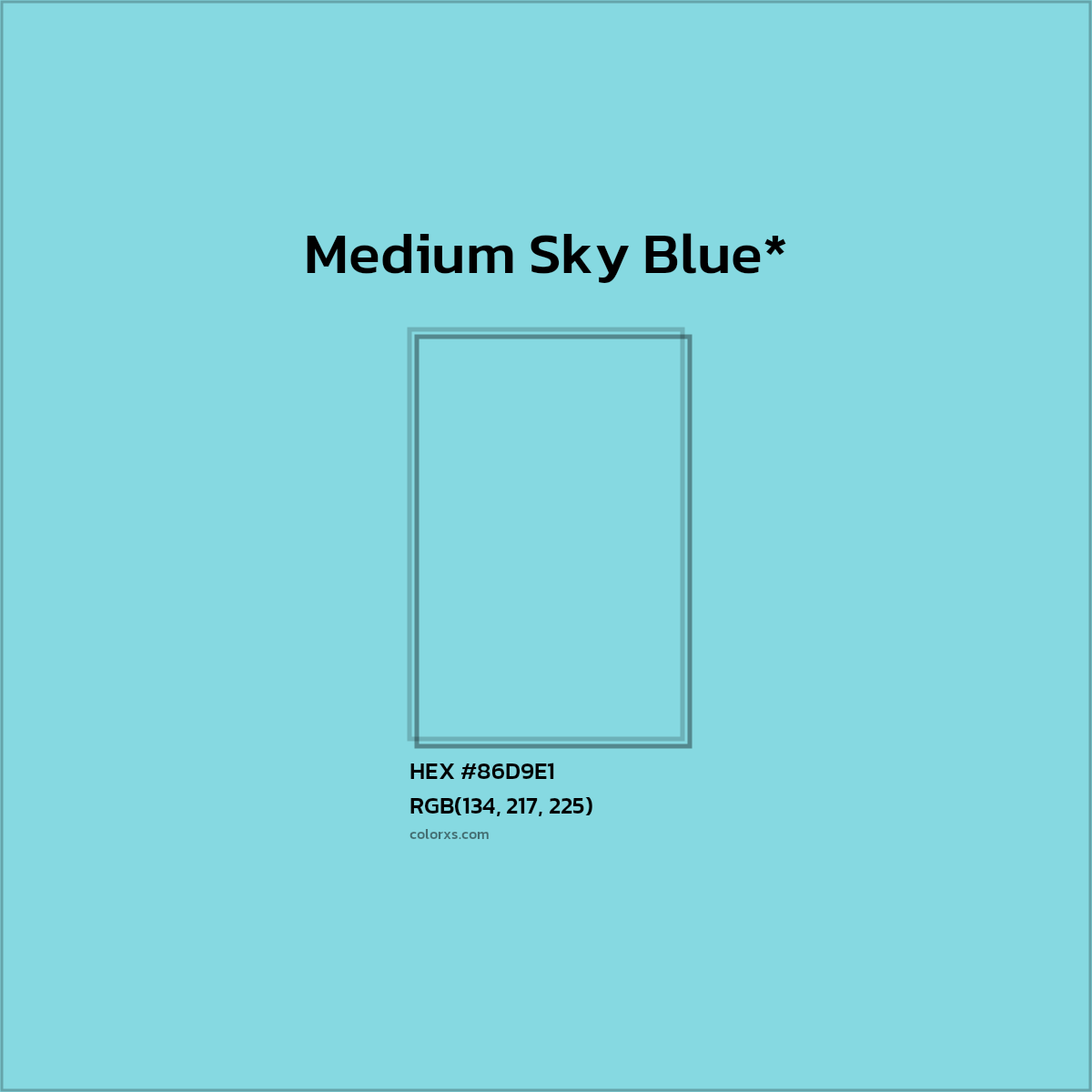 #86D9E1 hex color. RGB, RYB, CMYK, HSL, HSV codes and color conversions. Matching color names, palettes, paints.