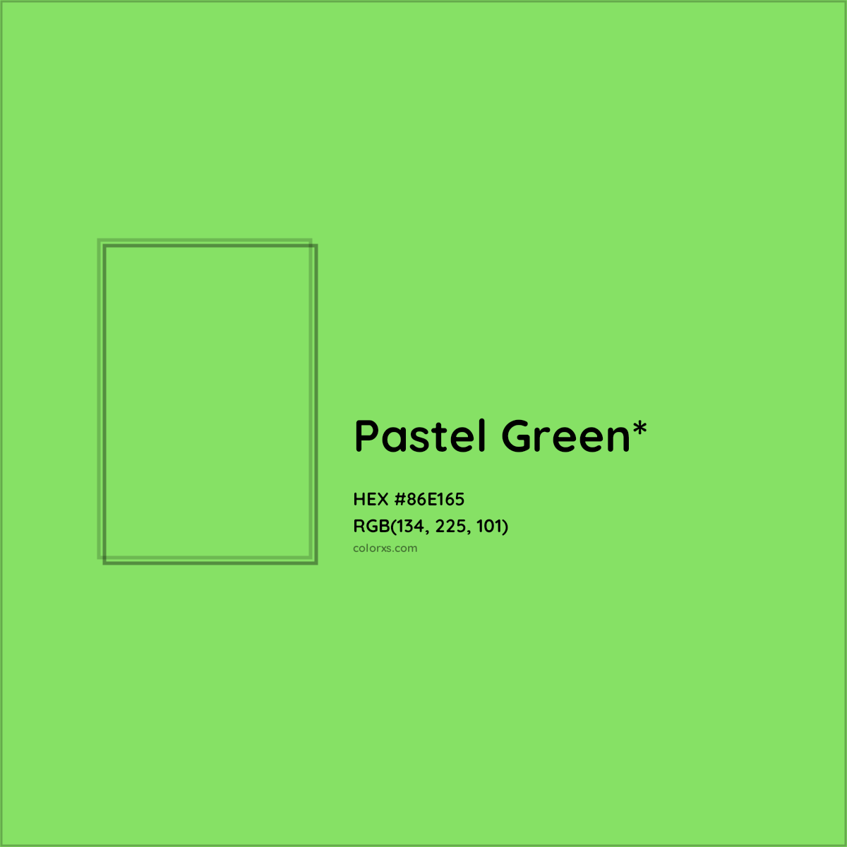 #86E165 hex color. RGB, RYB, CMYK, HSL, HSV codes and color conversions. Matching color names, palettes, paints.