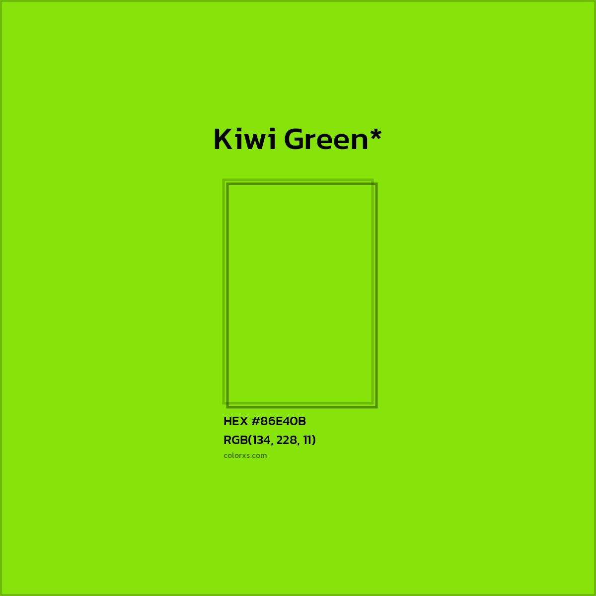 #86E40B hex color. RGB, RYB, CMYK, HSL, HSV codes and color conversions. Matching color names, palettes, paints.