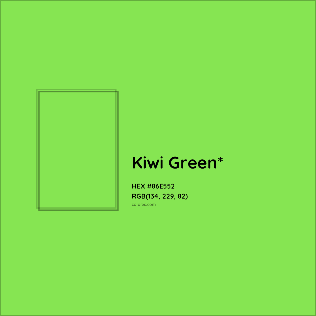 #86E552 hex color. RGB, RYB, CMYK, HSL, HSV codes and color conversions. Matching color names, palettes, paints.