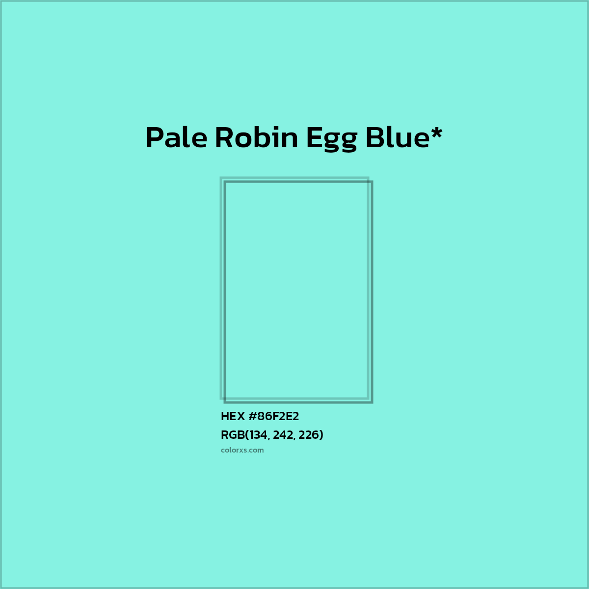 #86F2E2 hex color. RGB, RYB, CMYK, HSL, HSV codes and color conversions. Matching color names, palettes, paints.