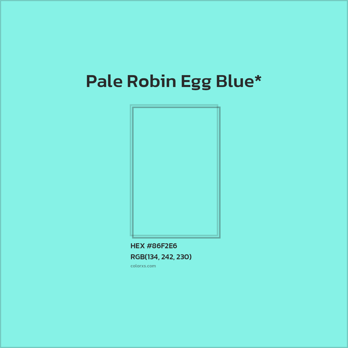 #86F2E6 hex color. RGB, RYB, CMYK, HSL, HSV codes and color conversions. Matching color names, palettes, paints.