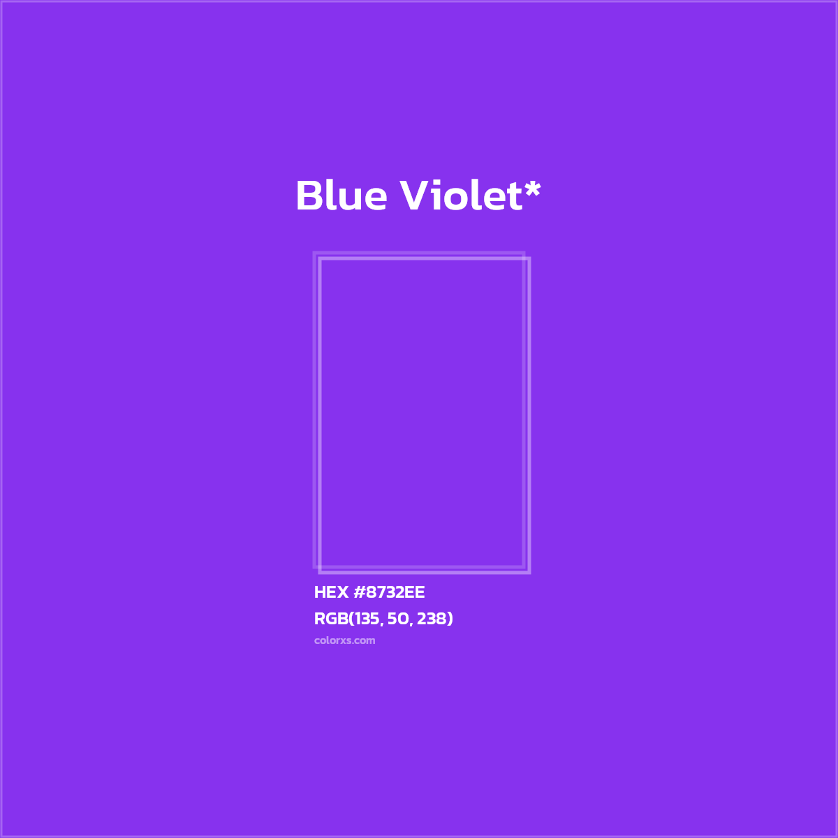 #8732EE hex color. RGB, RYB, CMYK, HSL, HSV codes and color conversions. Matching color names, palettes, paints.