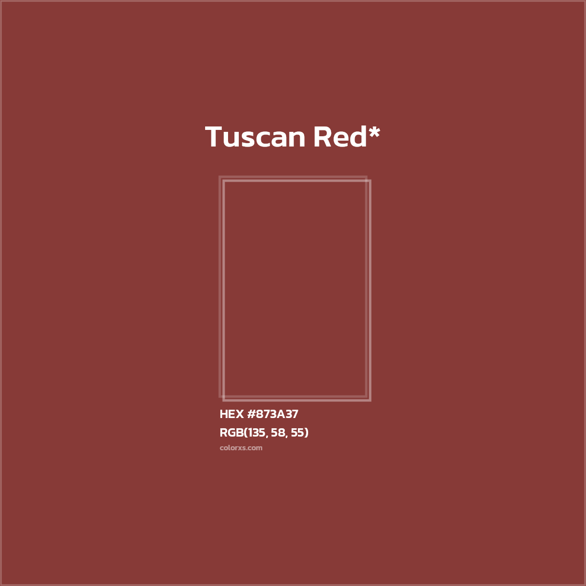 #873A37 hex color. RGB, RYB, CMYK, HSL, HSV codes and color conversions. Matching color names, palettes, paints.
