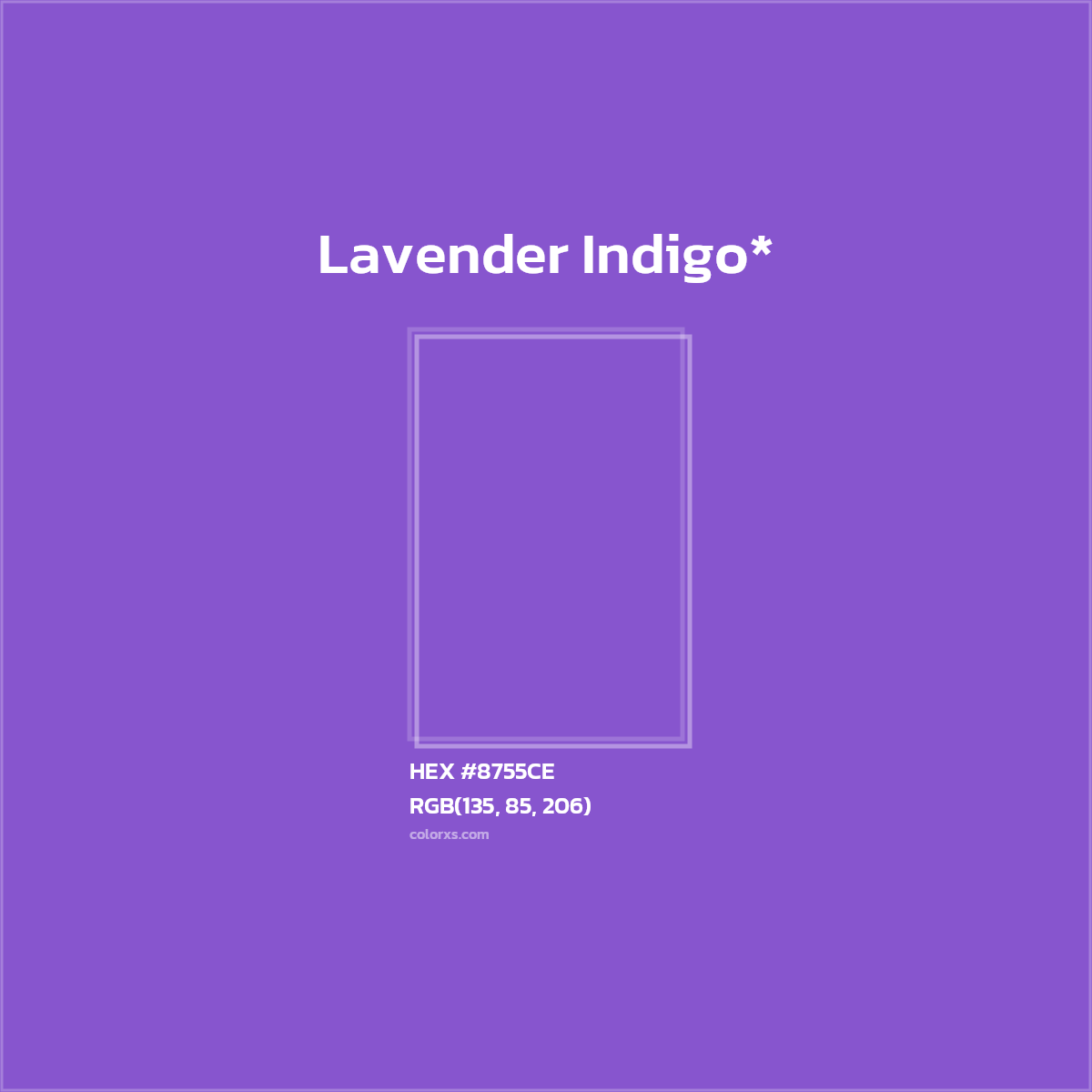 #8755CE hex color. RGB, RYB, CMYK, HSL, HSV codes and color conversions. Matching color names, palettes, paints.