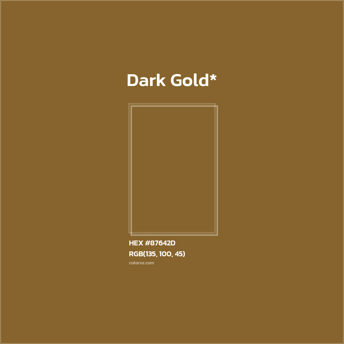 #87642D hex color. RGB, RYB, CMYK, HSL, HSV codes and color conversions. Matching color names, palettes, paints.