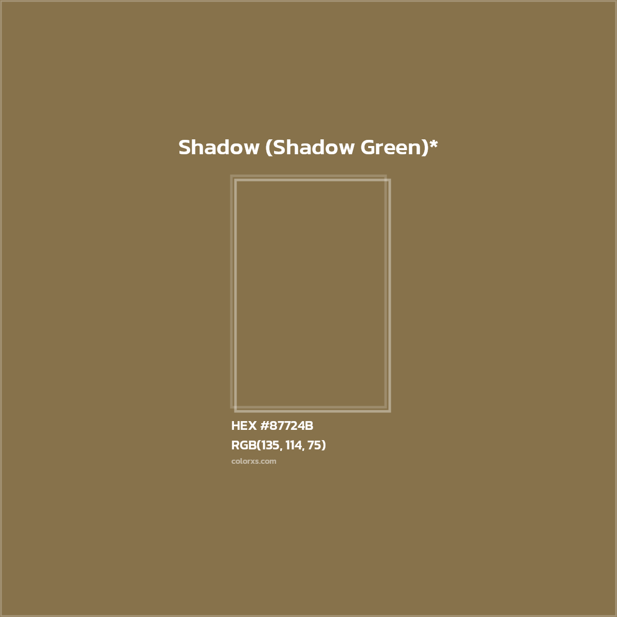 #87724B hex color. RGB, RYB, CMYK, HSL, HSV codes and color conversions. Matching color names, palettes, paints.