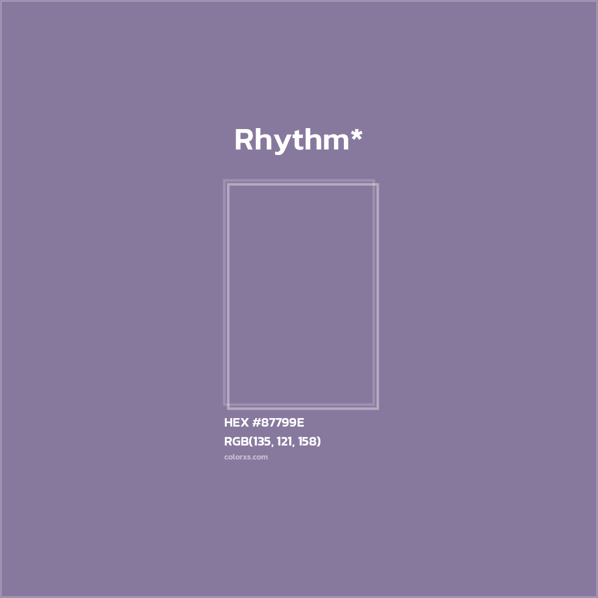 #87799E hex color. RGB, RYB, CMYK, HSL, HSV codes and color conversions. Matching color names, palettes, paints.