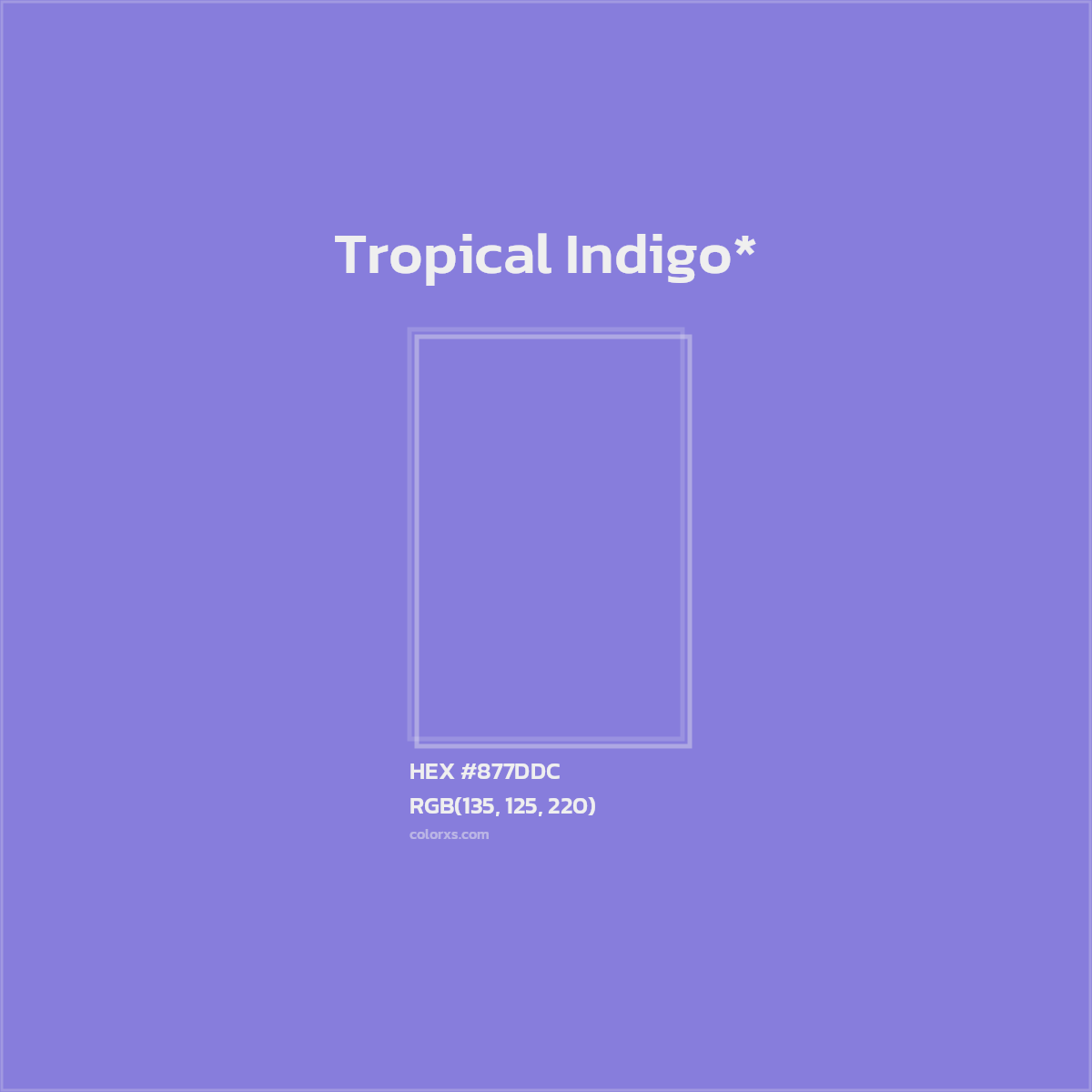 #877DDC hex color. RGB, RYB, CMYK, HSL, HSV codes and color conversions. Matching color names, palettes, paints.
