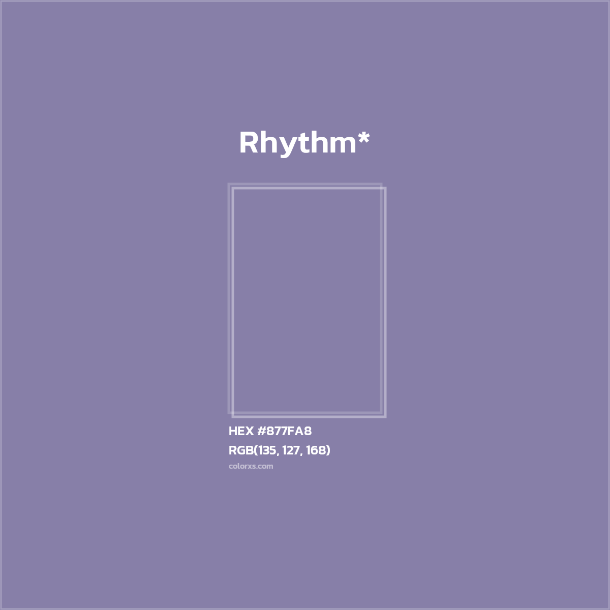 #877FA8 hex color. RGB, RYB, CMYK, HSL, HSV codes and color conversions. Matching color names, palettes, paints.