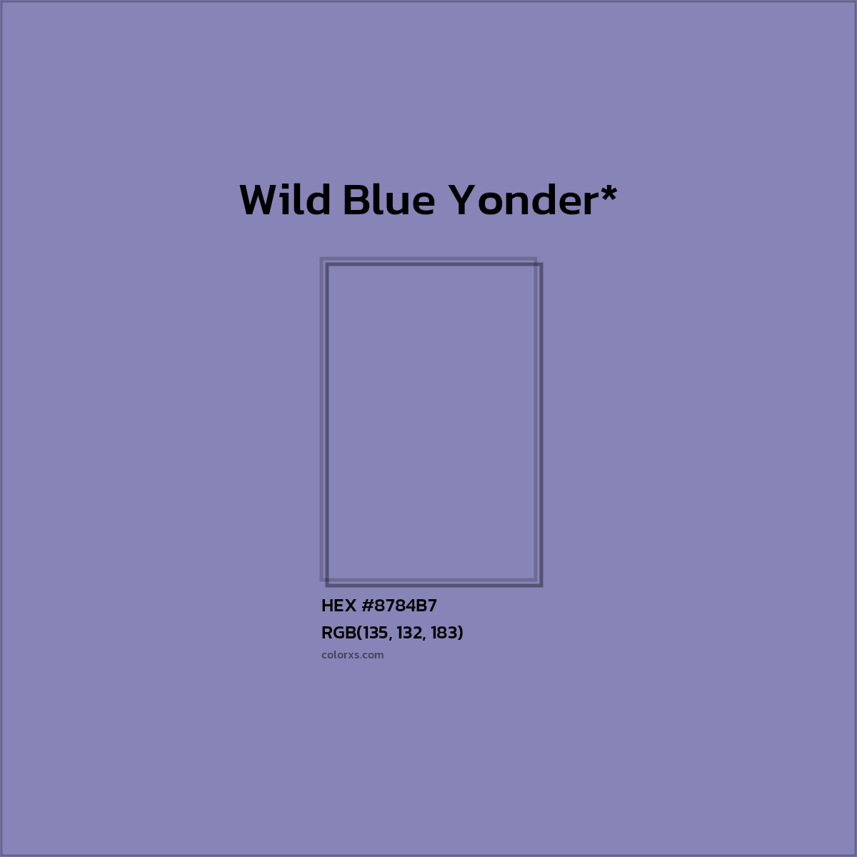 #8784B7 hex color. RGB, RYB, CMYK, HSL, HSV codes and color conversions. Matching color names, palettes, paints.