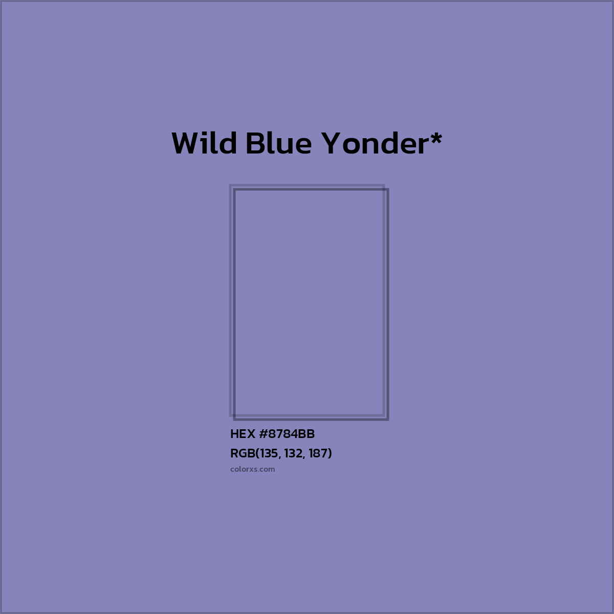 #8784BB hex color. RGB, RYB, CMYK, HSL, HSV codes and color conversions. Matching color names, palettes, paints.