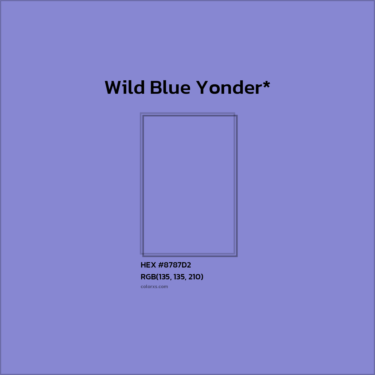 #8787D2 hex color. RGB, RYB, CMYK, HSL, HSV codes and color conversions. Matching color names, palettes, paints.