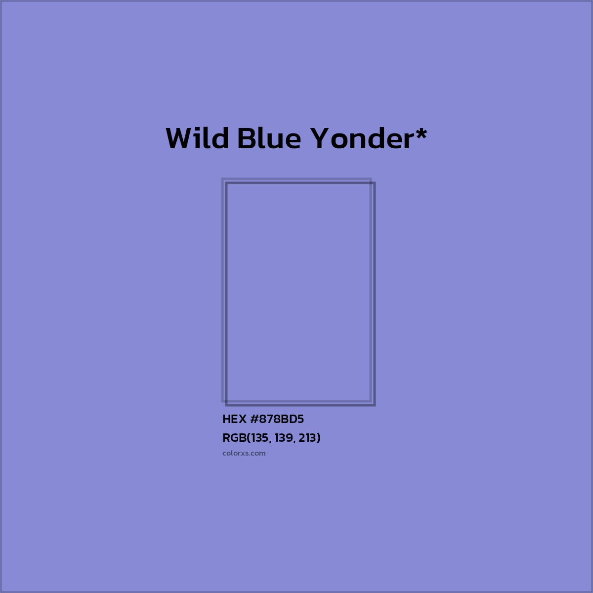 #878BD5 hex color. RGB, RYB, CMYK, HSL, HSV codes and color conversions. Matching color names, palettes, paints.