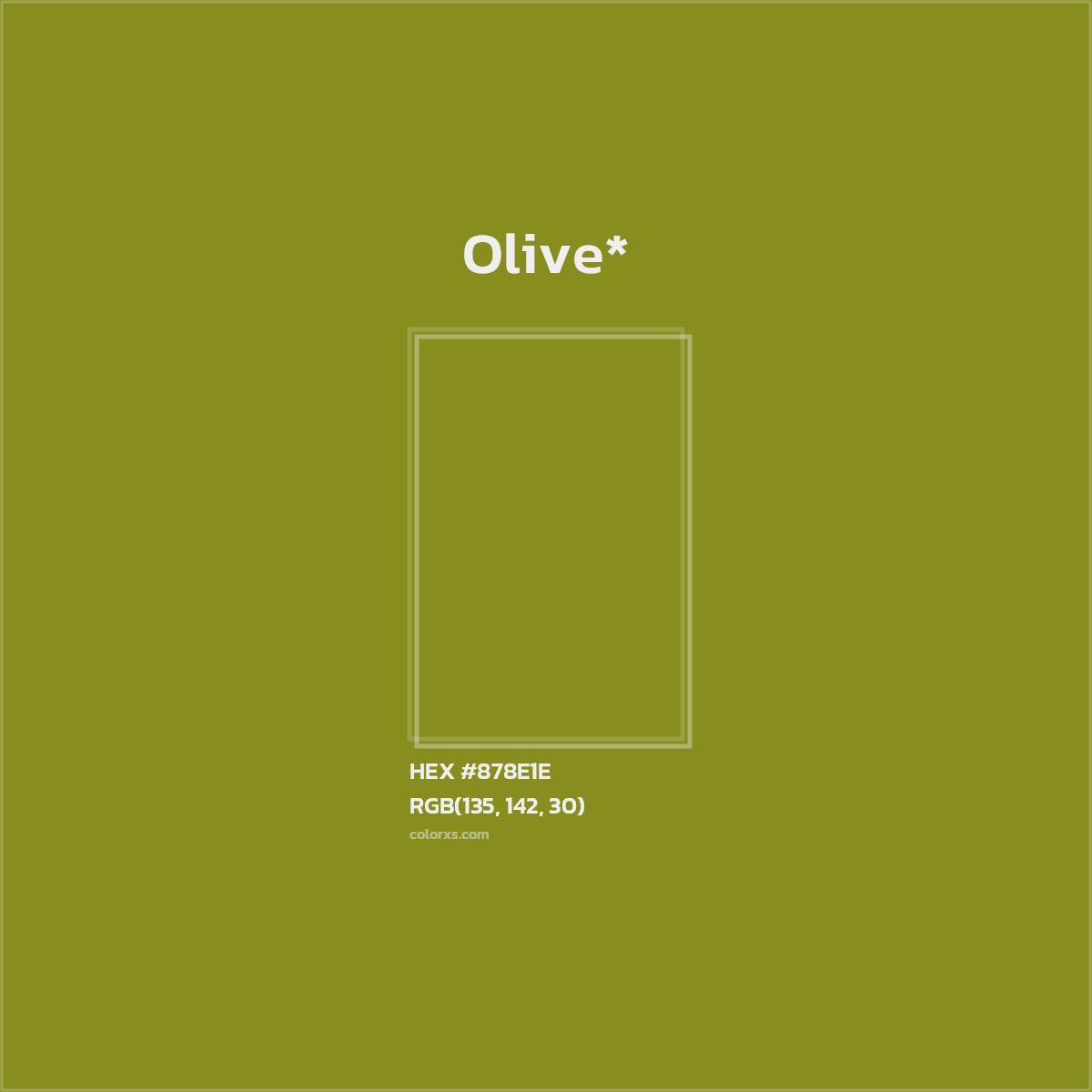 #878E1E hex color. RGB, RYB, CMYK, HSL, HSV codes and color conversions. Matching color names, palettes, paints.