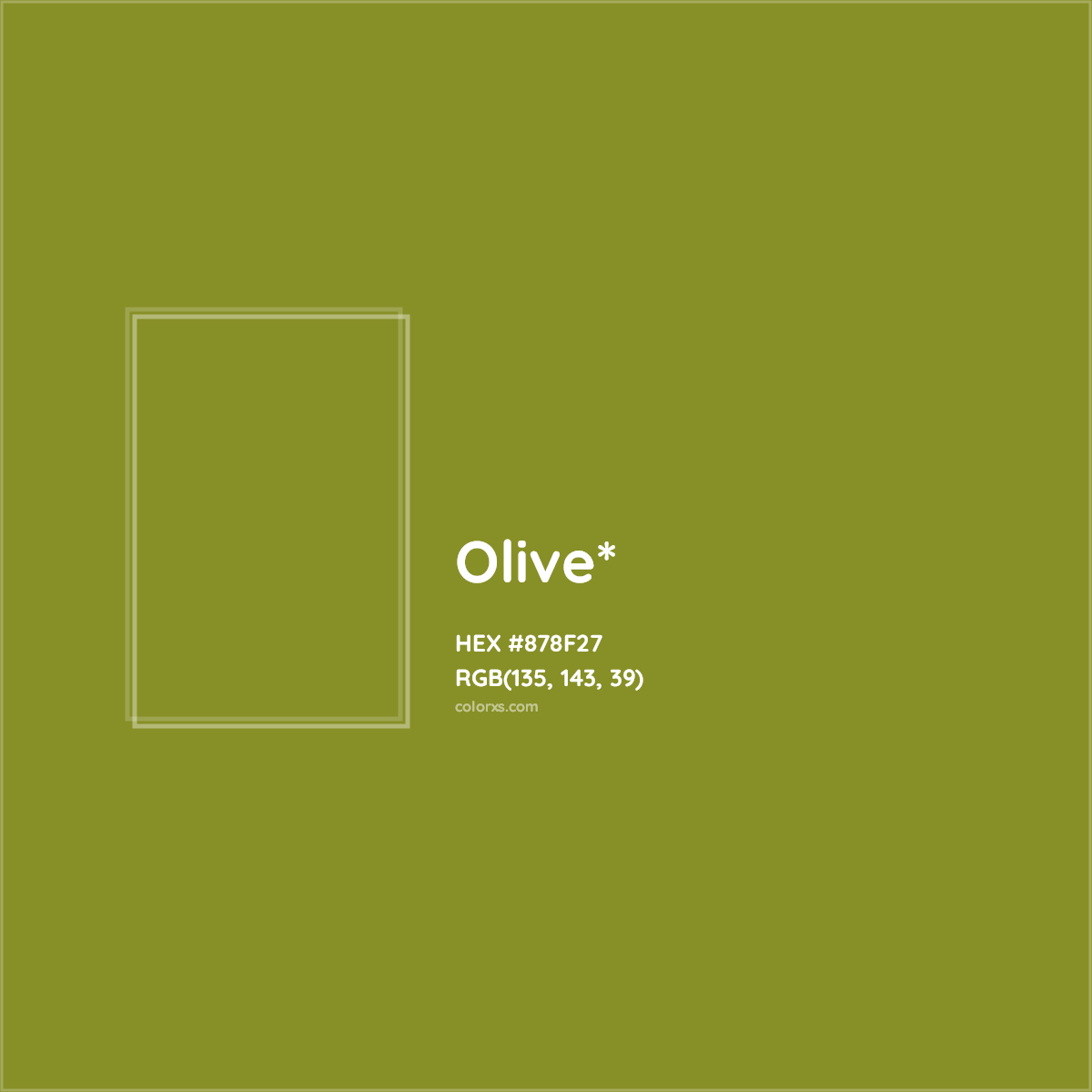 #878F27 hex color. RGB, RYB, CMYK, HSL, HSV codes and color conversions. Matching color names, palettes, paints.
