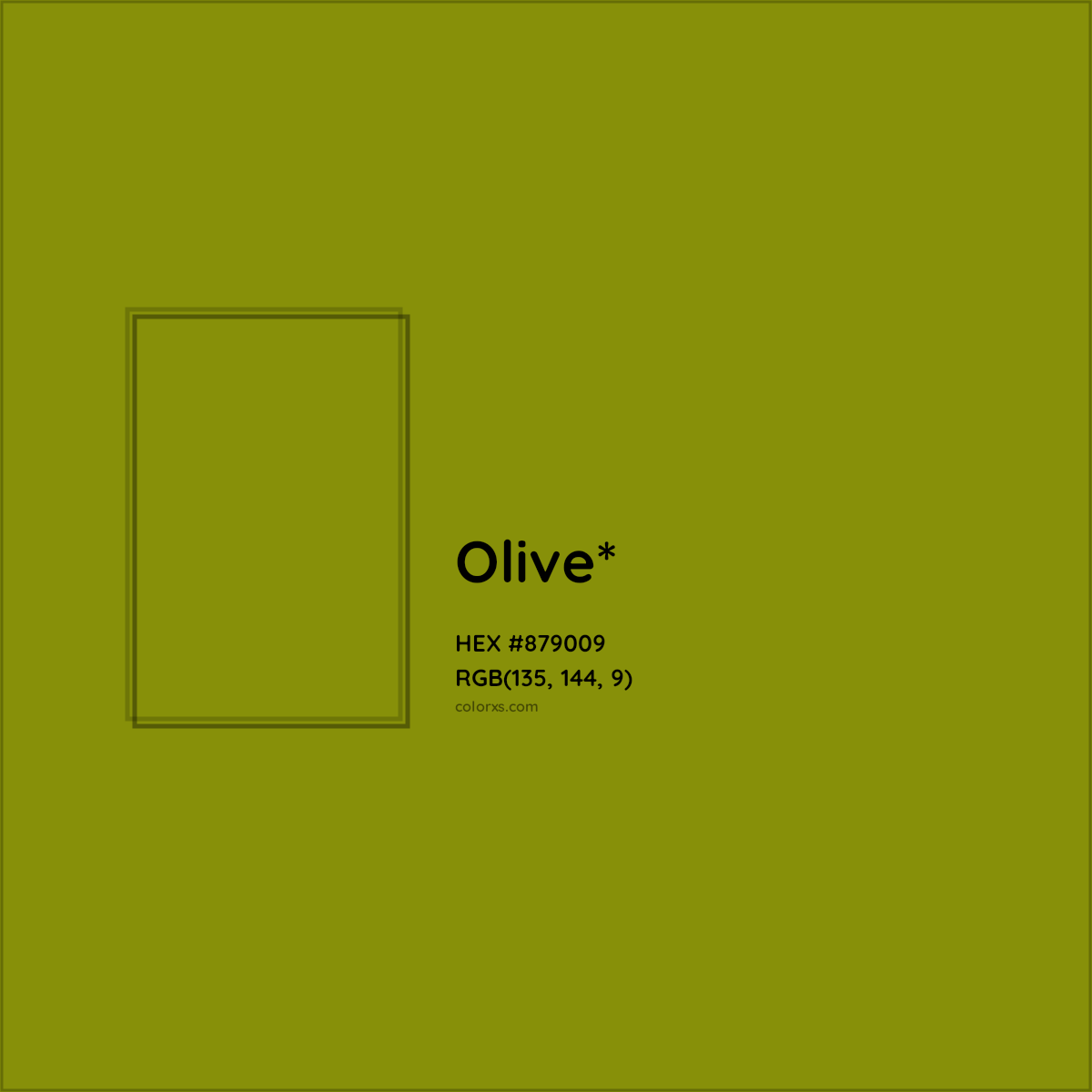 #879009 hex color. RGB, RYB, CMYK, HSL, HSV codes and color conversions. Matching color names, palettes, paints.