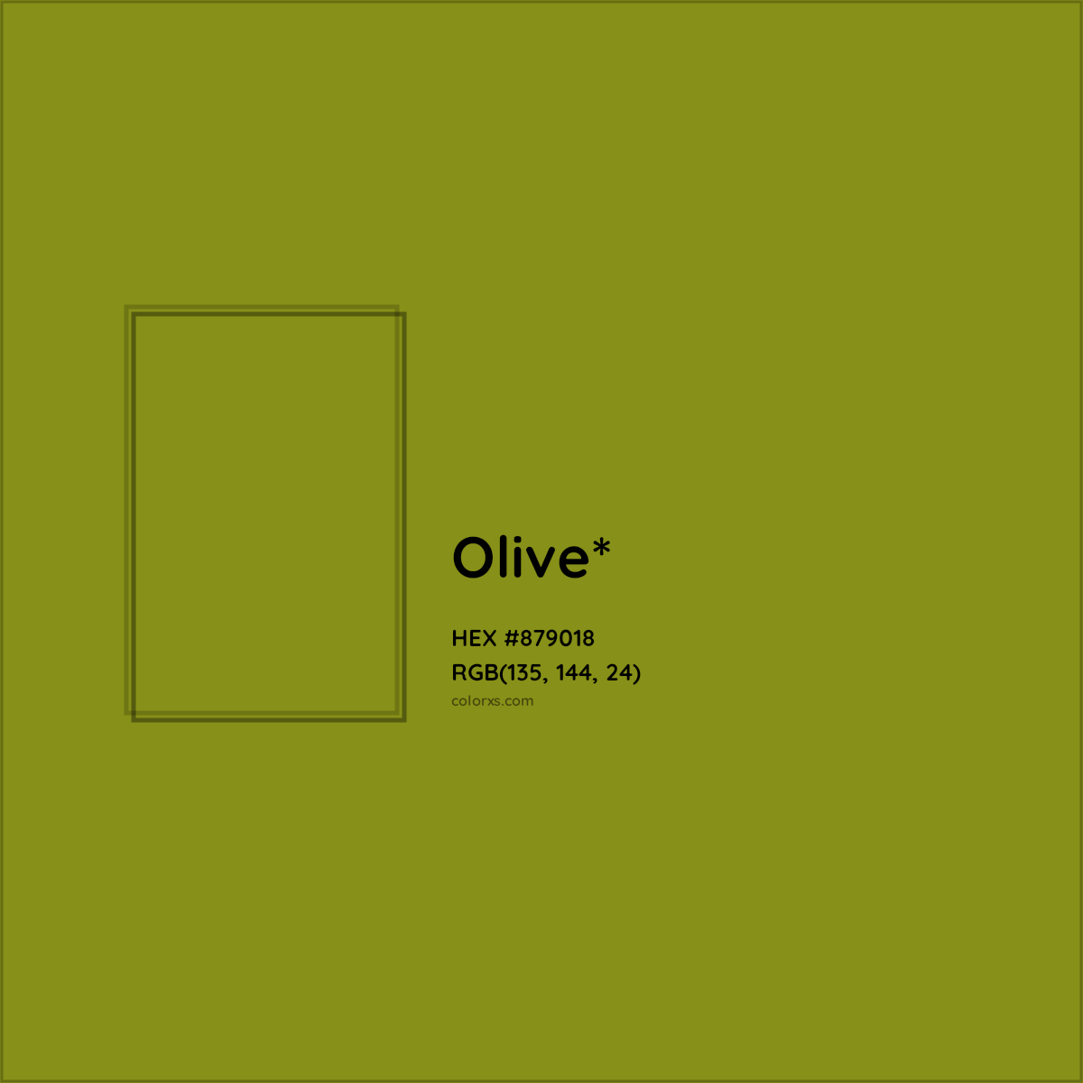#879018 hex color. RGB, RYB, CMYK, HSL, HSV codes and color conversions. Matching color names, palettes, paints.