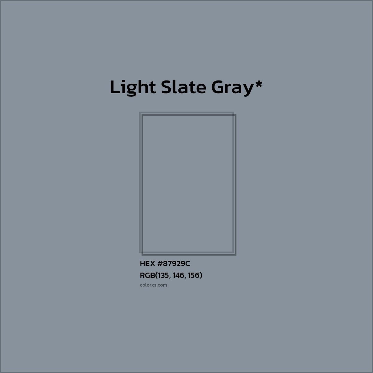 #87929C hex color. RGB, RYB, CMYK, HSL, HSV codes and color conversions. Matching color names, palettes, paints.