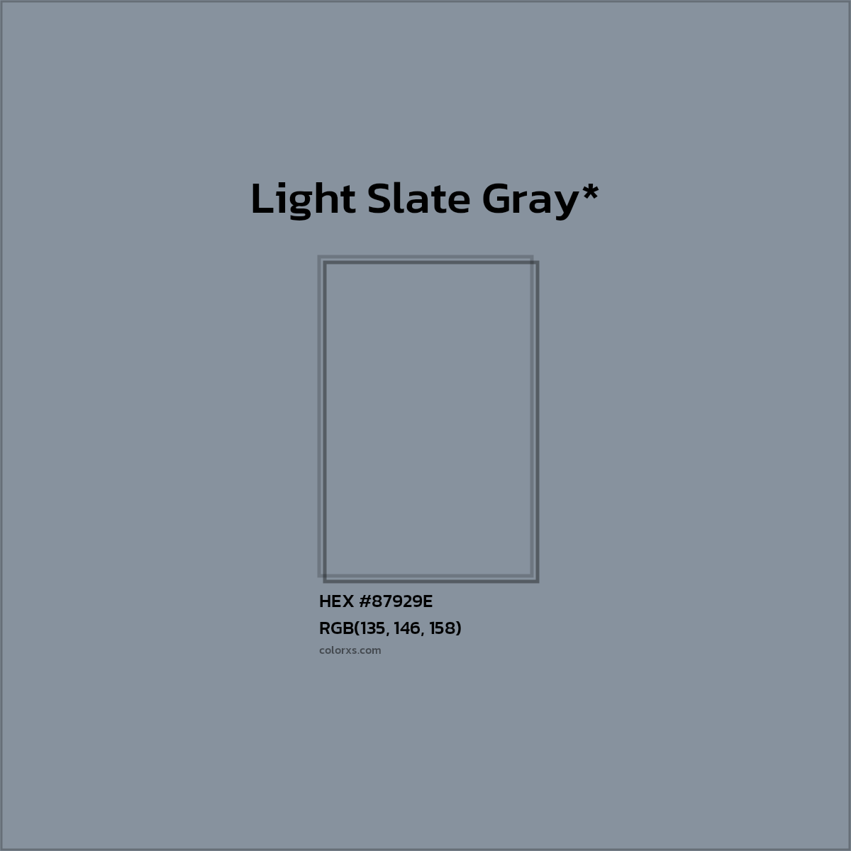 #87929E hex color. RGB, RYB, CMYK, HSL, HSV codes and color conversions. Matching color names, palettes, paints.