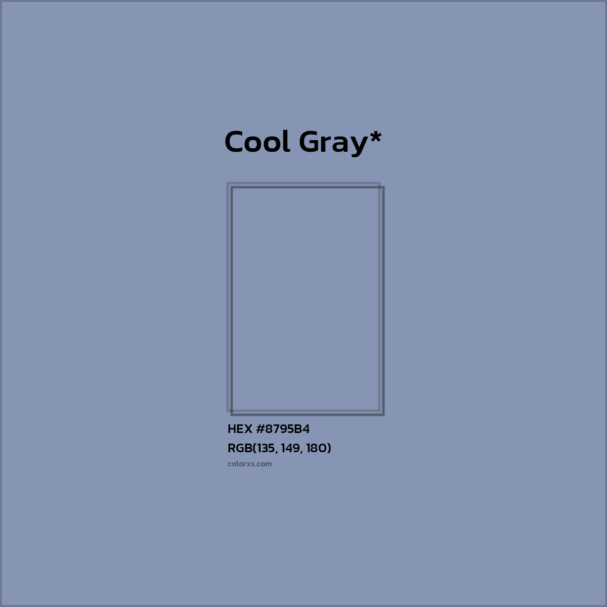 #8795B4 hex color. RGB, RYB, CMYK, HSL, HSV codes and color conversions. Matching color names, palettes, paints.