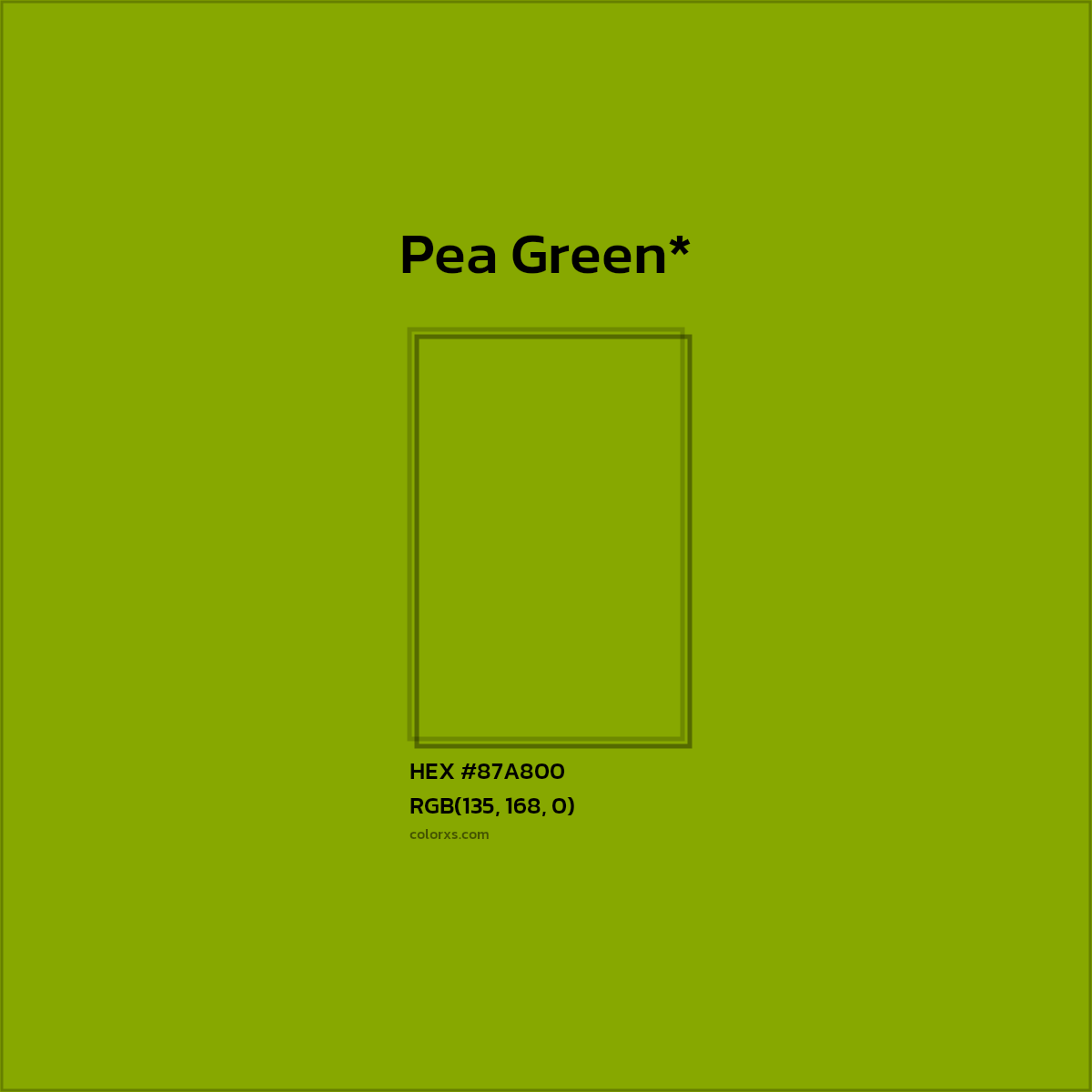 #87A800 hex color. RGB, RYB, CMYK, HSL, HSV codes and color conversions. Matching color names, palettes, paints.