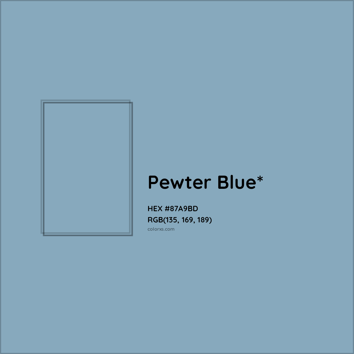 #87A9BD hex color. RGB, RYB, CMYK, HSL, HSV codes and color conversions. Matching color names, palettes, paints.
