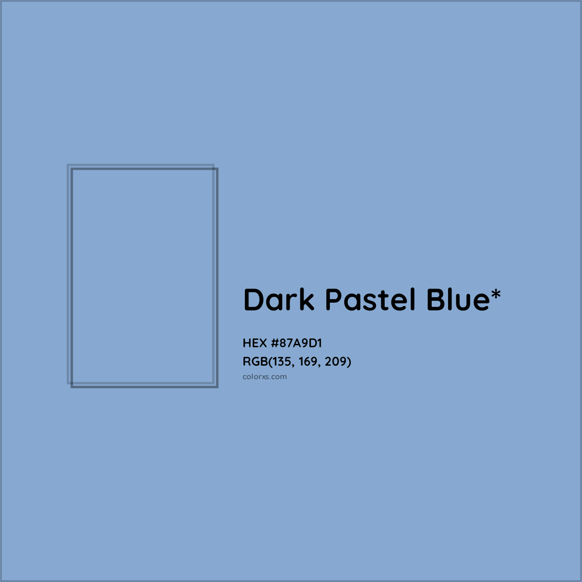 #87A9D1 hex color. RGB, RYB, CMYK, HSL, HSV codes and color conversions. Matching color names, palettes, paints.