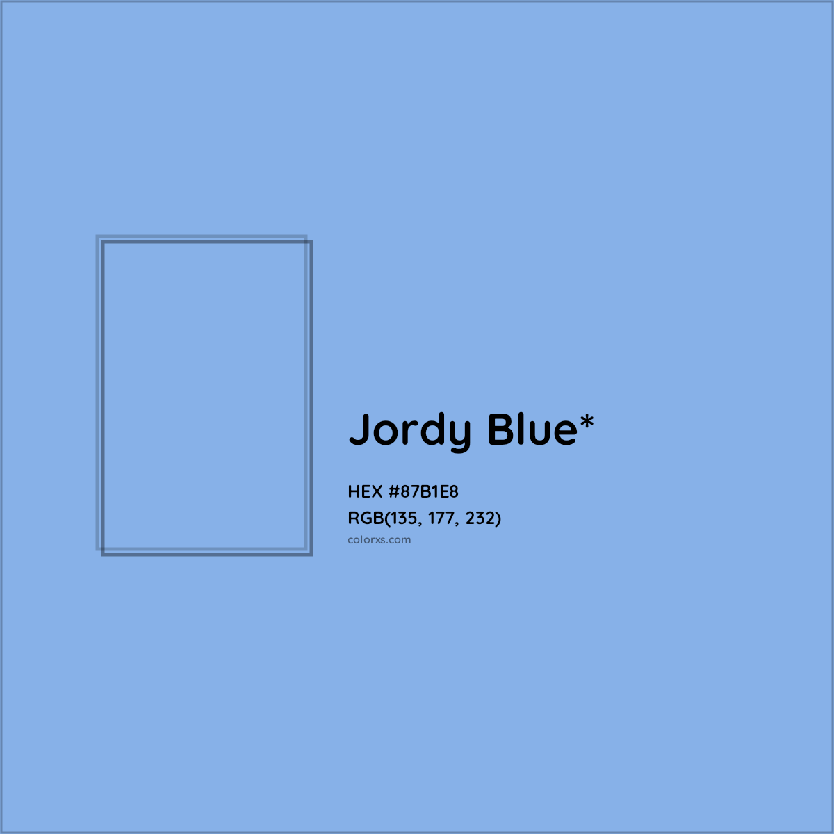 #87B1E8 hex color. RGB, RYB, CMYK, HSL, HSV codes and color conversions. Matching color names, palettes, paints.
