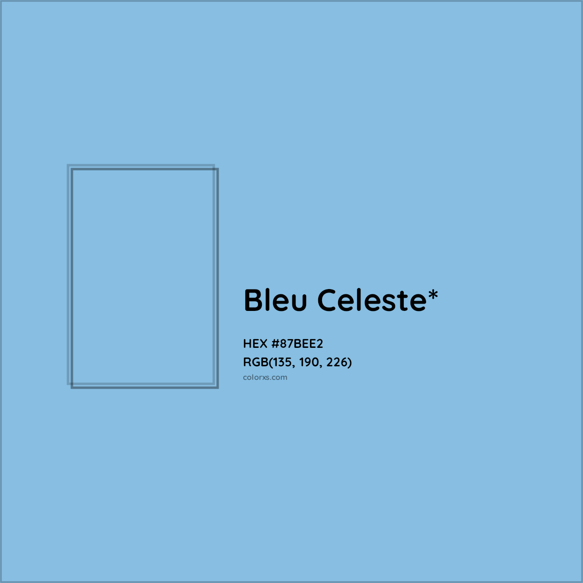 #87BEE2 hex color. RGB, RYB, CMYK, HSL, HSV codes and color conversions. Matching color names, palettes, paints.
