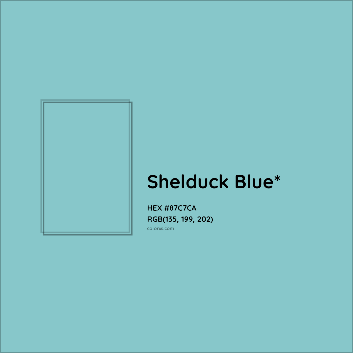 #87C7CA hex color. RGB, RYB, CMYK, HSL, HSV codes and color conversions. Matching color names, palettes, paints.