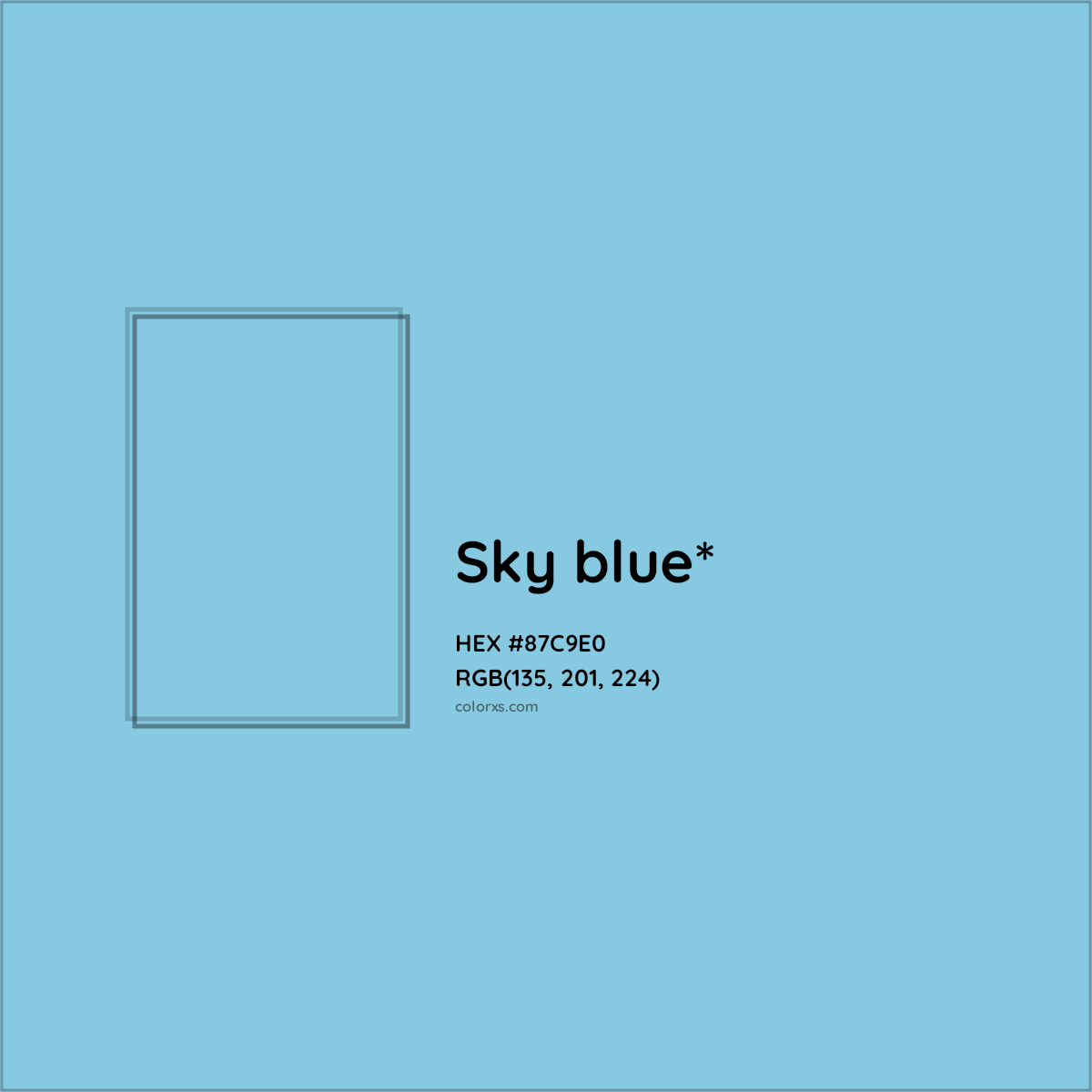 #87C9E0 hex color. RGB, RYB, CMYK, HSL, HSV codes and color conversions. Matching color names, palettes, paints.