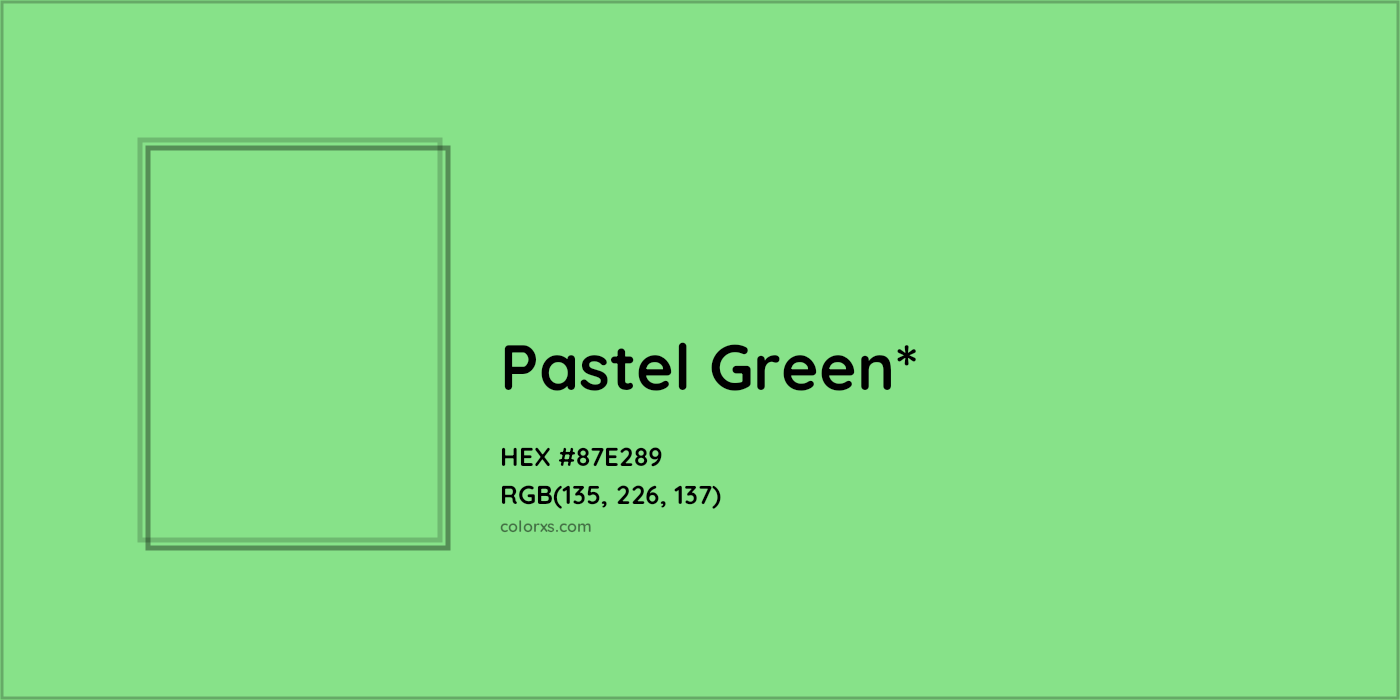 #87E289 hex color. RGB, RYB, CMYK, HSL, HSV codes and color conversions. Matching color names, palettes, paints.