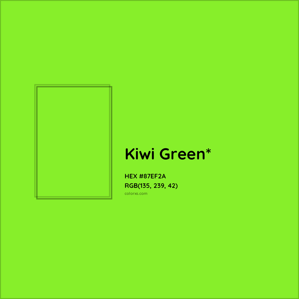 #87EF2A hex color. RGB, RYB, CMYK, HSL, HSV codes and color conversions. Matching color names, palettes, paints.