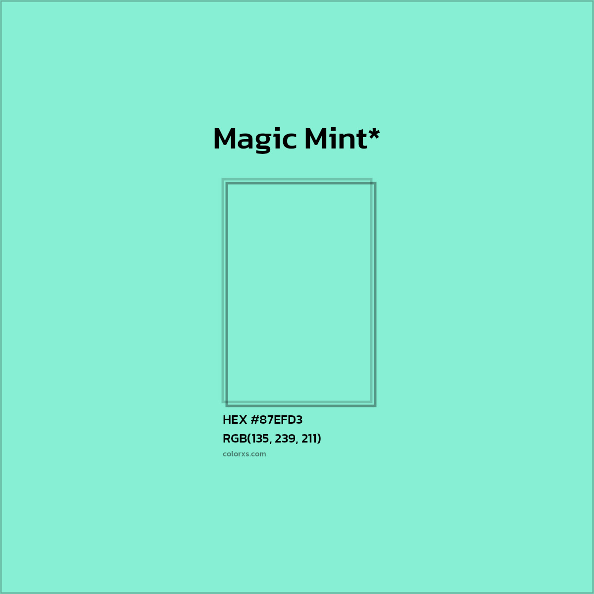 #87EFD3 hex color. RGB, RYB, CMYK, HSL, HSV codes and color conversions. Matching color names, palettes, paints.