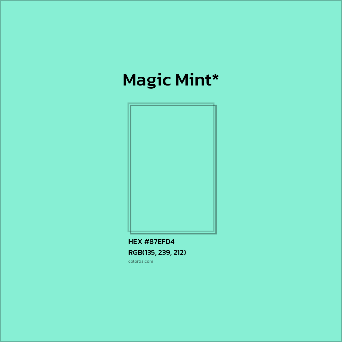 #87EFD4 hex color. RGB, RYB, CMYK, HSL, HSV codes and color conversions. Matching color names, palettes, paints.