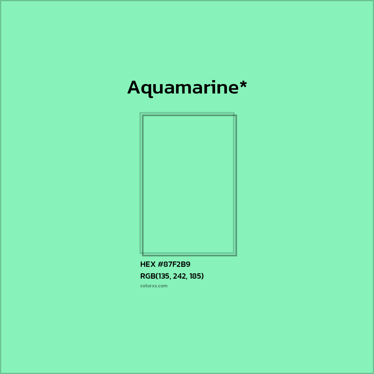 #87F2B9 hex color. RGB, RYB, CMYK, HSL, HSV codes and color conversions. Matching color names, palettes, paints.