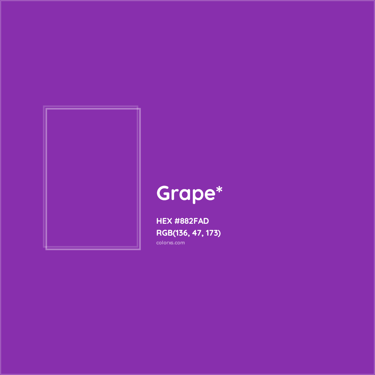 #882FAD hex color. RGB, RYB, CMYK, HSL, HSV codes and color conversions. Matching color names, palettes, paints.