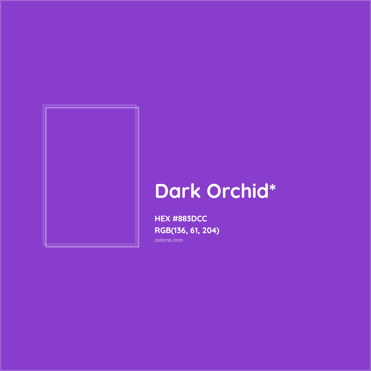 #883DCC hex color. RGB, RYB, CMYK, HSL, HSV codes and color conversions. Matching color names, palettes, paints.